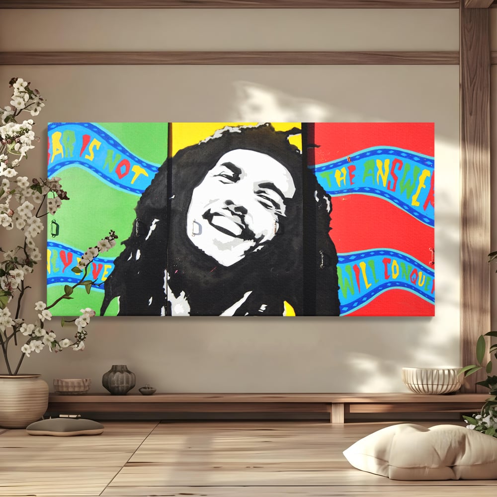 Tablou canvas cu tablou pictat cu portretul lui bob marley, fara rama, pe sasiu de lemn